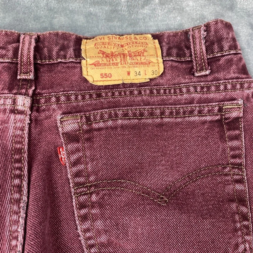 Vintage Levi's 550 Red Tab Jeans Mens 34x28 USA Made Burgundy Faded 90s